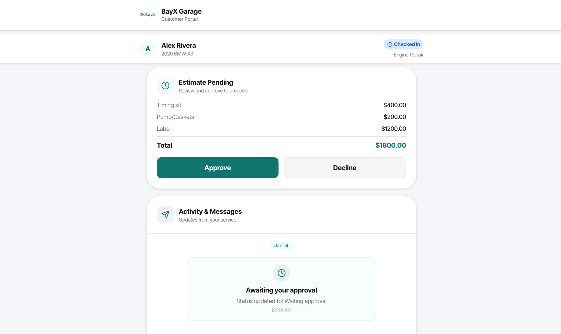 Estimates and approvals feature